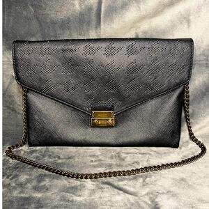 J.Crew Black Leather Envelope Purse with Chain Strap 7" x 10 1/2"
